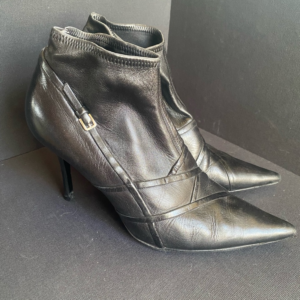 Jil Sander Black Leather Sock Stretch Pointed Toe Bootie - Picture 3 of 7